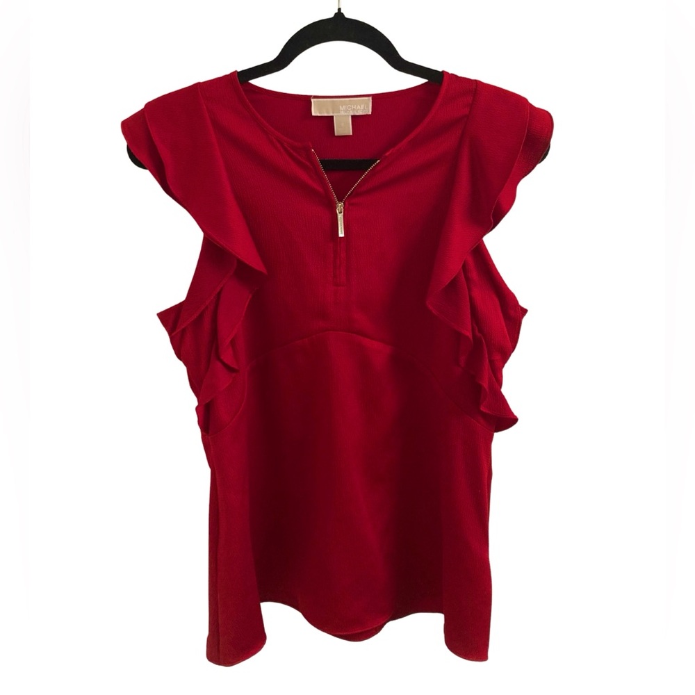 Michael Kors Red Ruffled Blouse Top Size S
